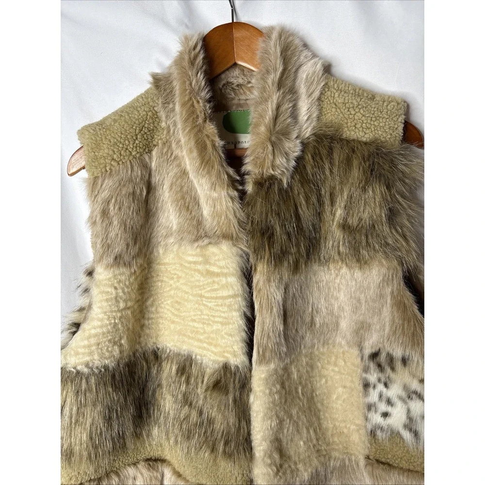 Anthropologie L Marlena Faux Fur Vest Leopard Patchwork‎ Women's Beige - Picture 3 of 10